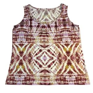 St‎ Johns Bay Women Top XL Boho Sleeveless Cotton Brown Ruffle Accent Abstract